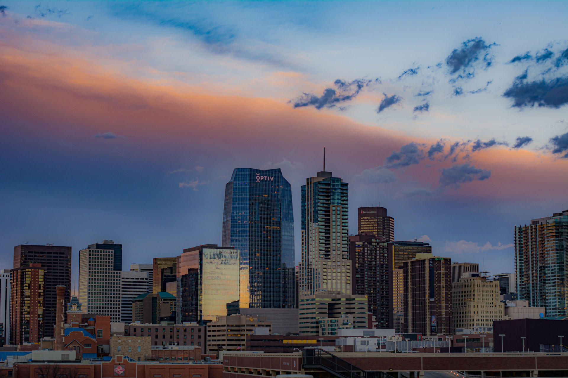 Denver skyline at sunset